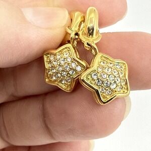 Swarovski Gold Tone & Crystal Moon & Star Celestial Earrings Signed Tone Loss